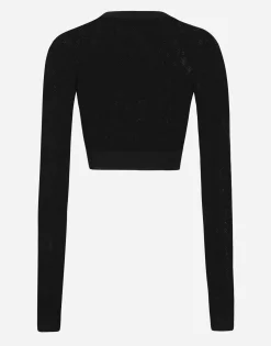 Cropped mesh-stitch viscose sweater with jacquard DG logo