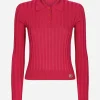 Cropped polo shirt in ribbed silk