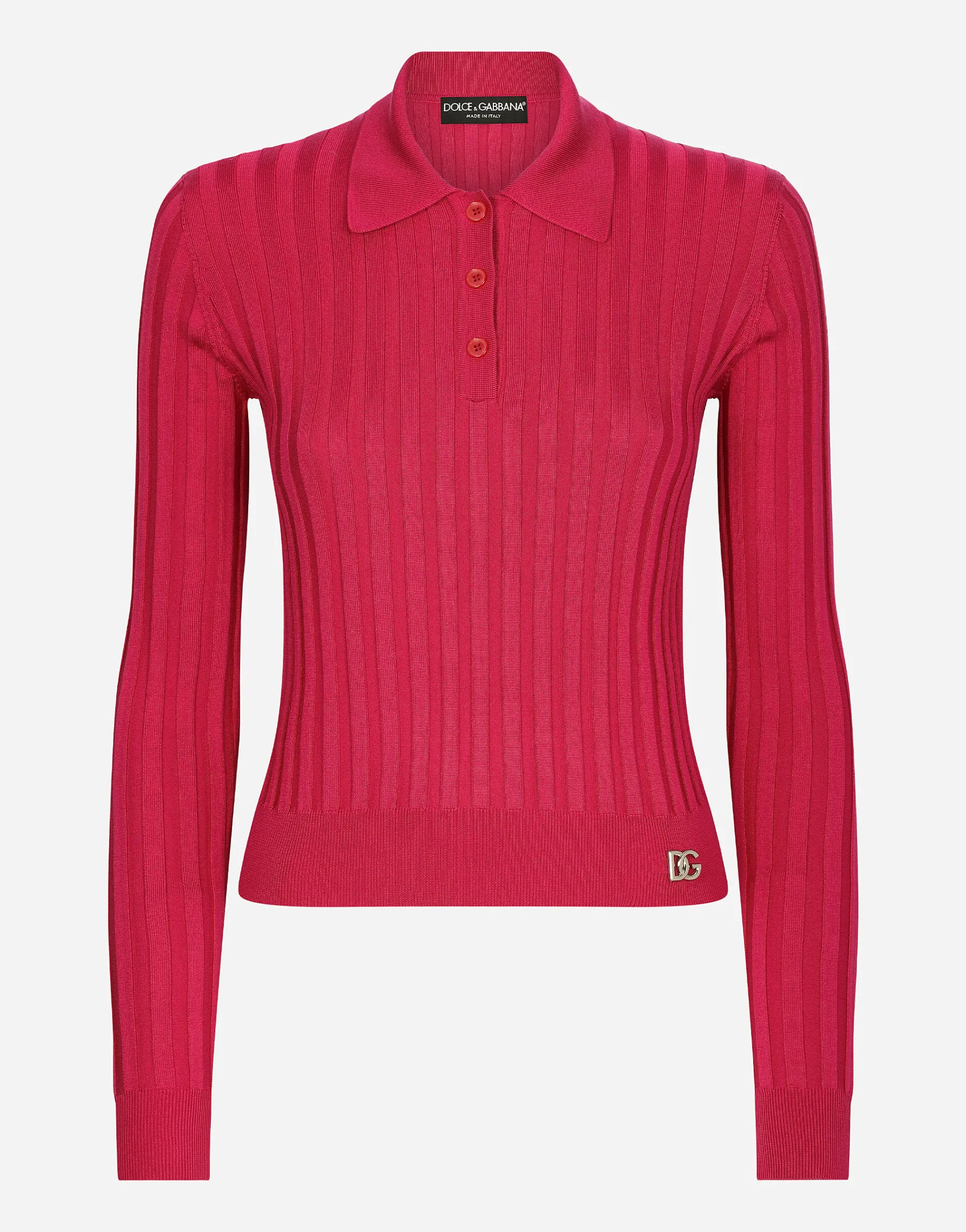Cropped polo shirt in ribbed silk