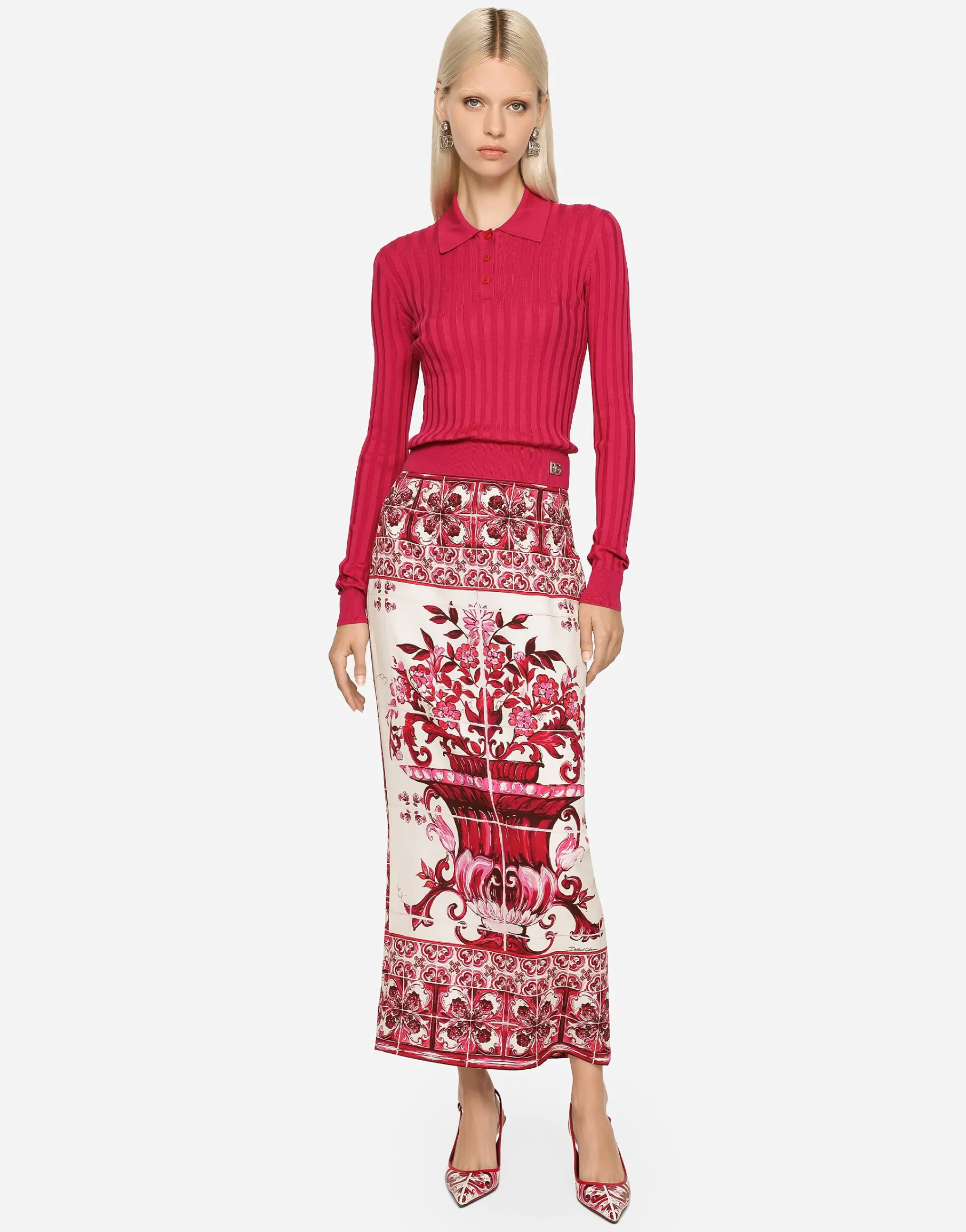 Cropped polo shirt in ribbed silk