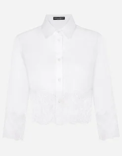 Cropped poplin shirt with lace inserts
