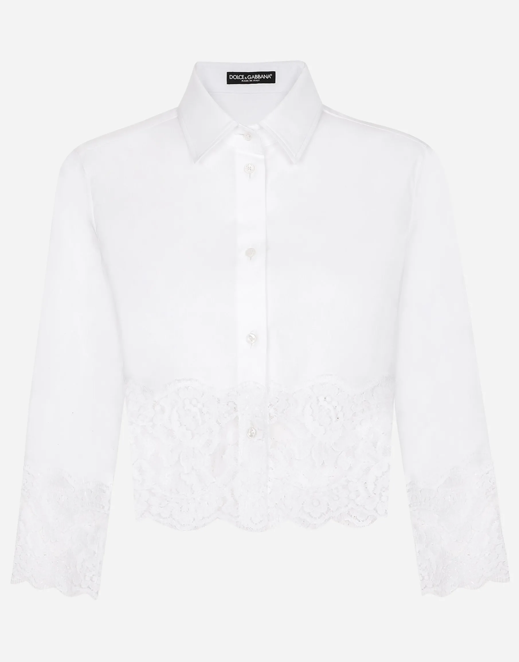 Cropped poplin shirt with lace inserts
