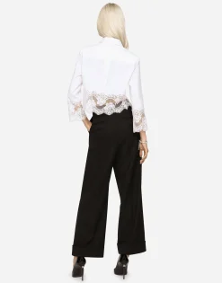 Cropped poplin shirt with lace inserts