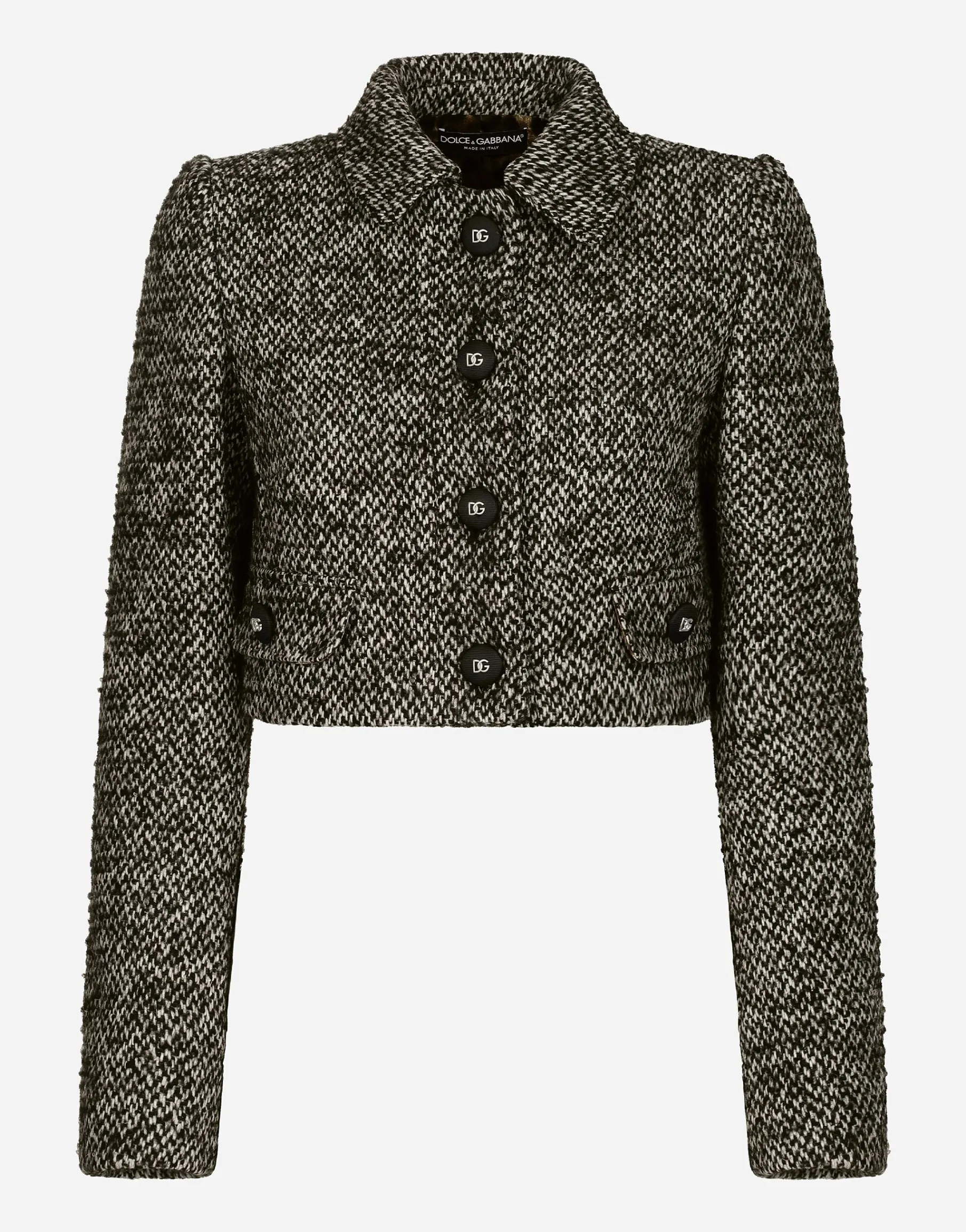 Cropped speckled tweed jacket