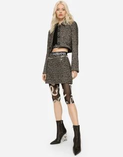 Cropped speckled tweed jacket
