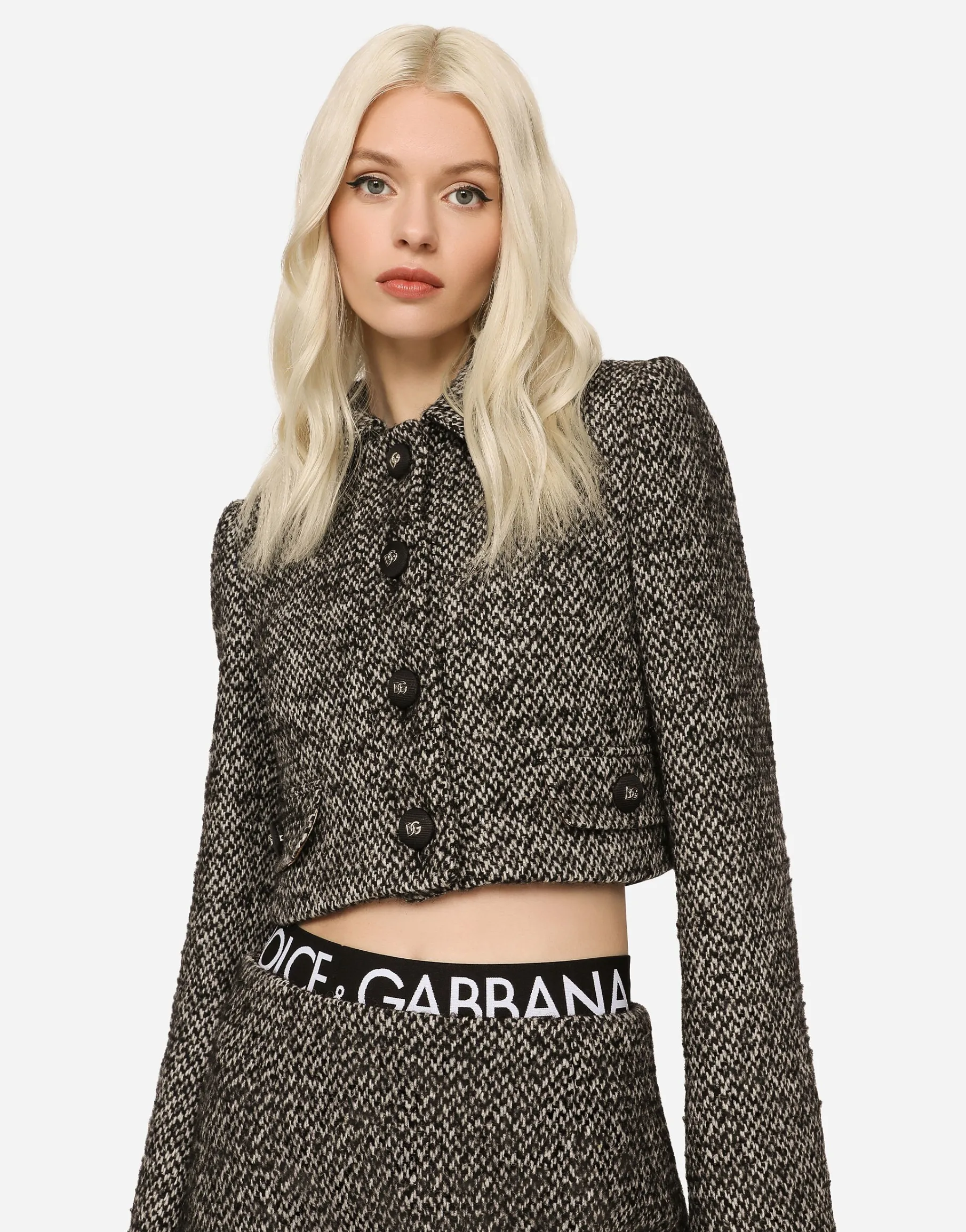 Cropped speckled tweed jacket