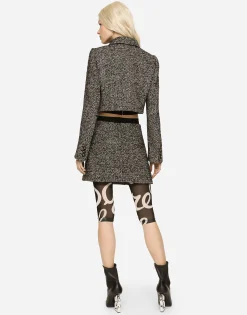 Cropped speckled tweed jacket