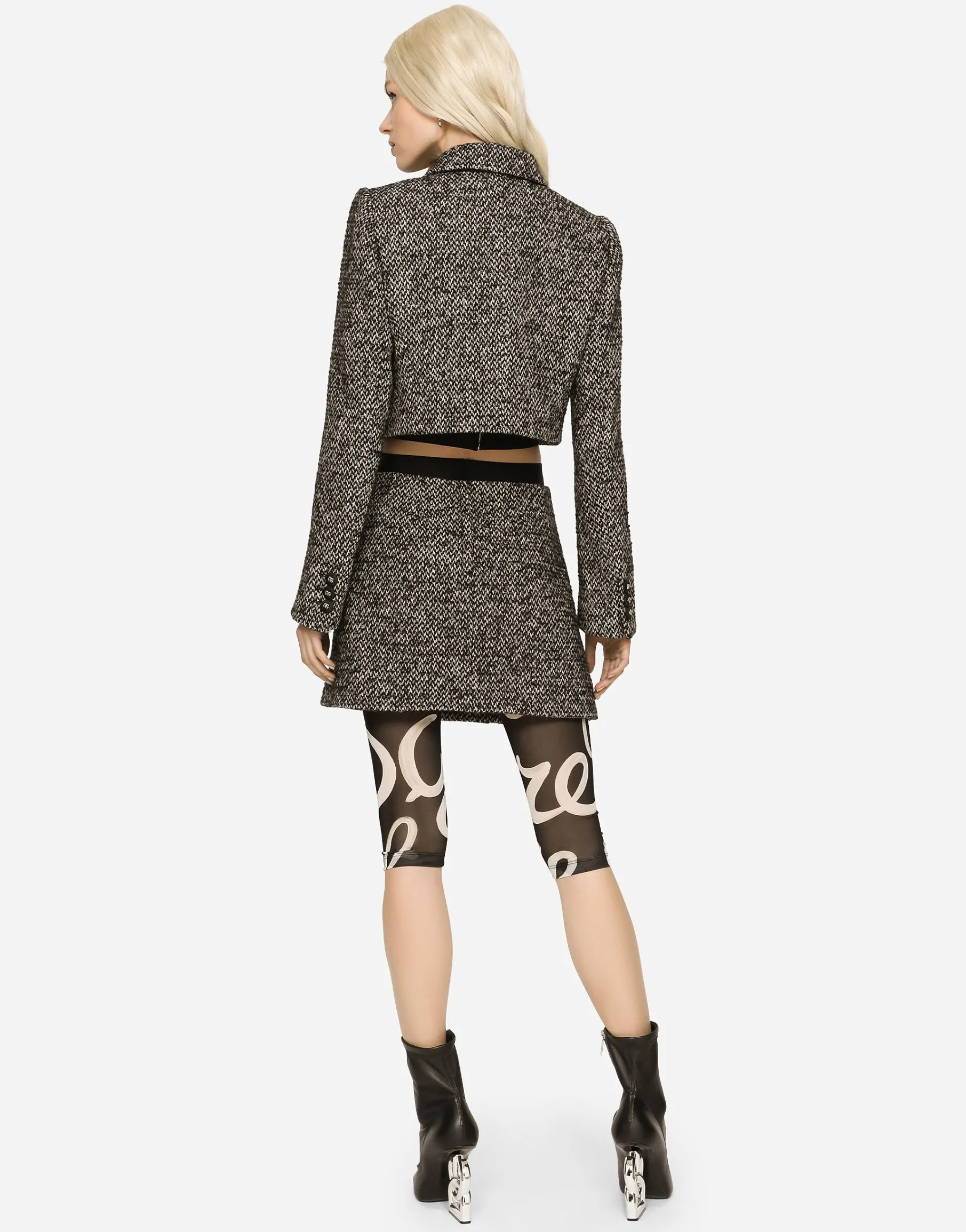 Cropped speckled tweed jacket
