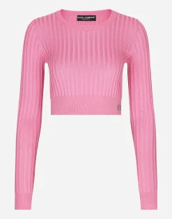 Cropped sweater in ribbed silk