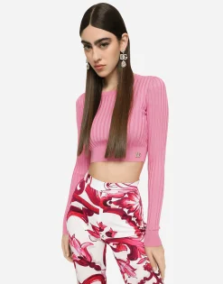 Cropped sweater in ribbed silk