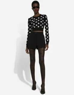 Cropped viscose jacquard sweater with DG logo