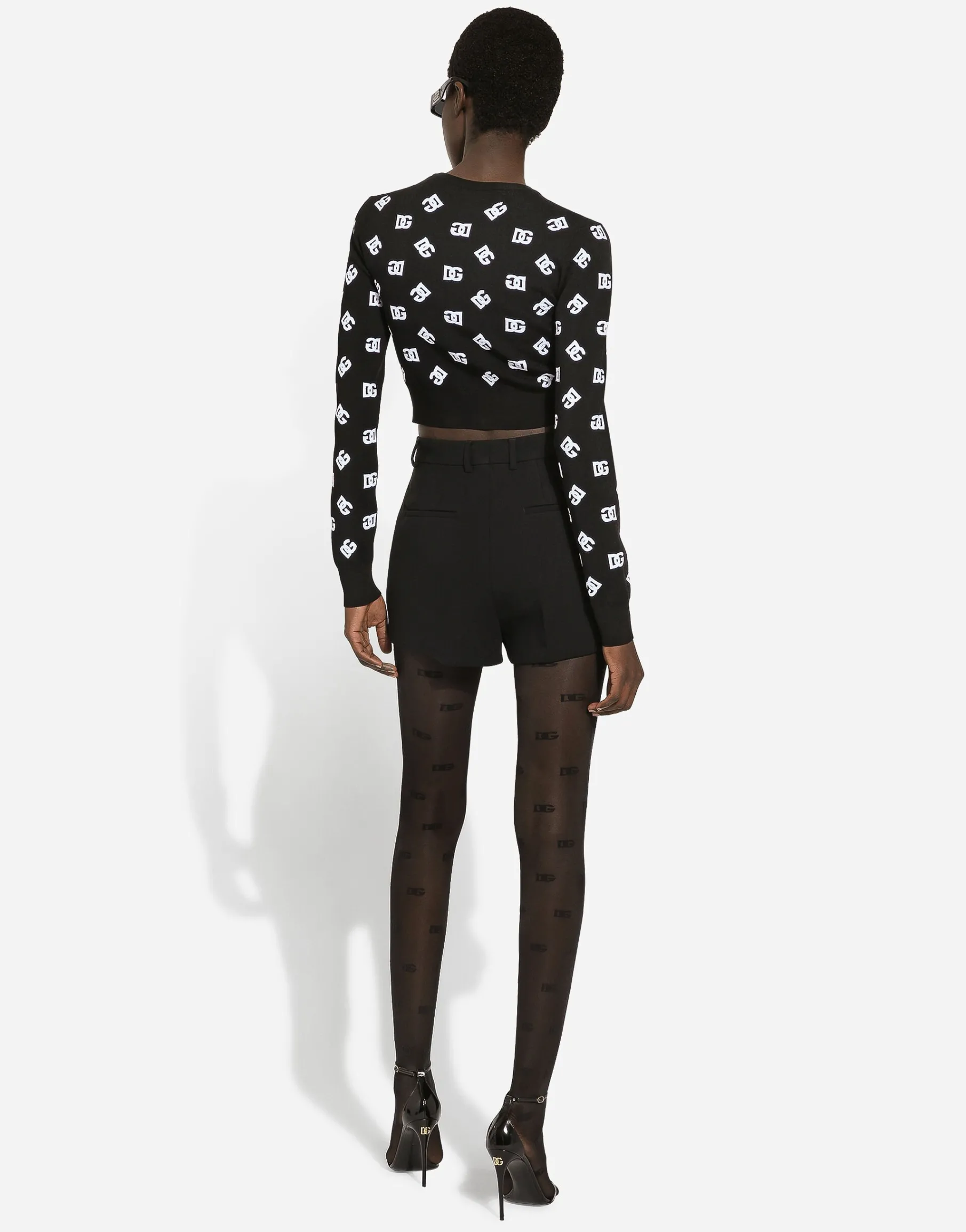 Cropped viscose jacquard sweater with DG logo