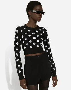 Cropped viscose jacquard sweater with DG logo