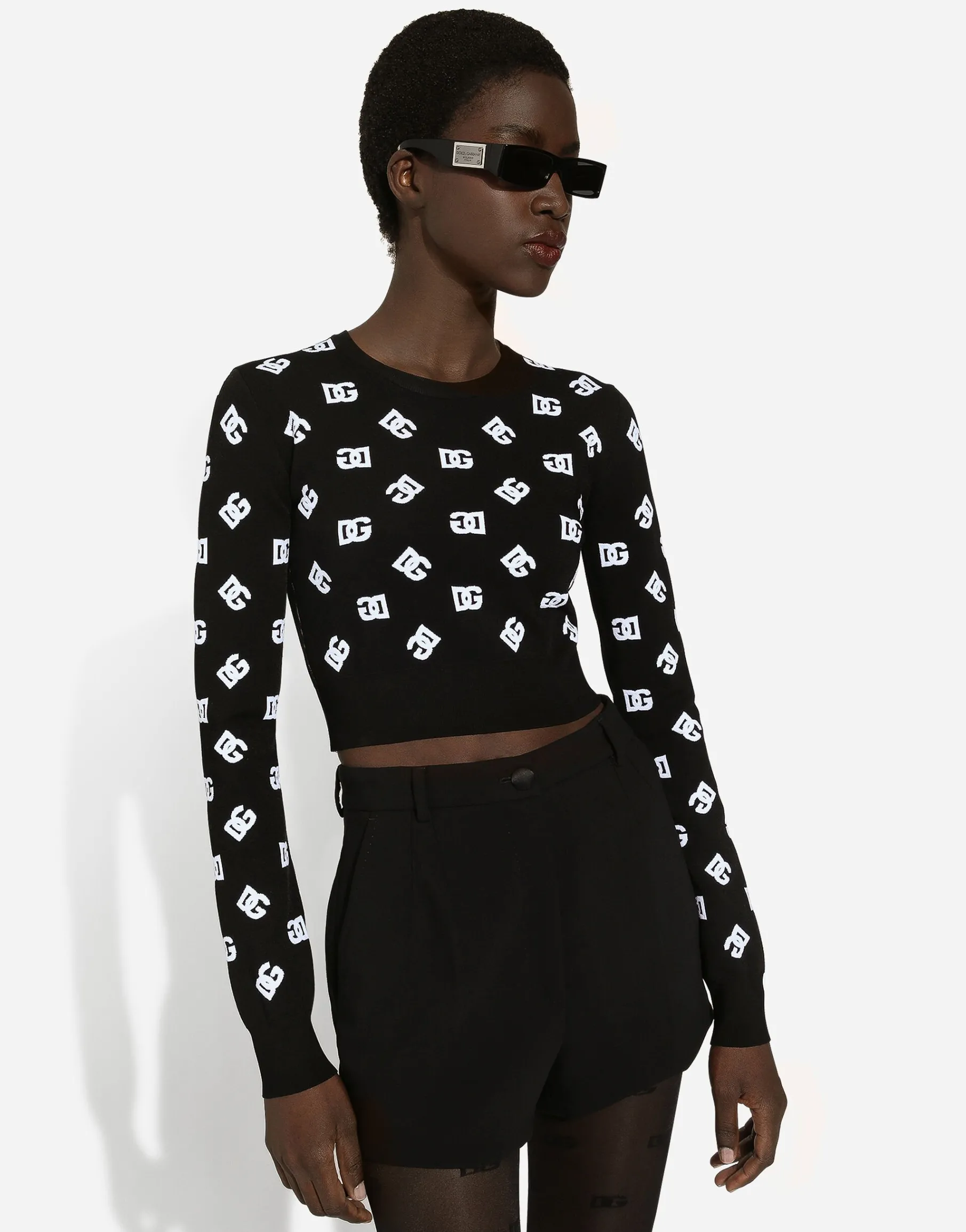 Cropped viscose jacquard sweater with DG logo