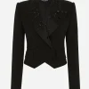 Cropped wool jacket with rhinestone details