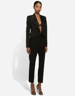 Cropped wool jacket with rhinestone details