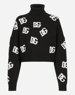 Cropped wool sweater with DG logo inlay