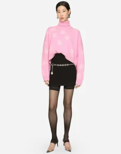 Cropped wool sweater with DG logo inlay