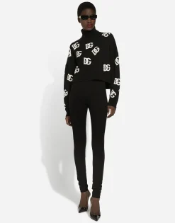 Cropped wool sweater with DG logo inlay