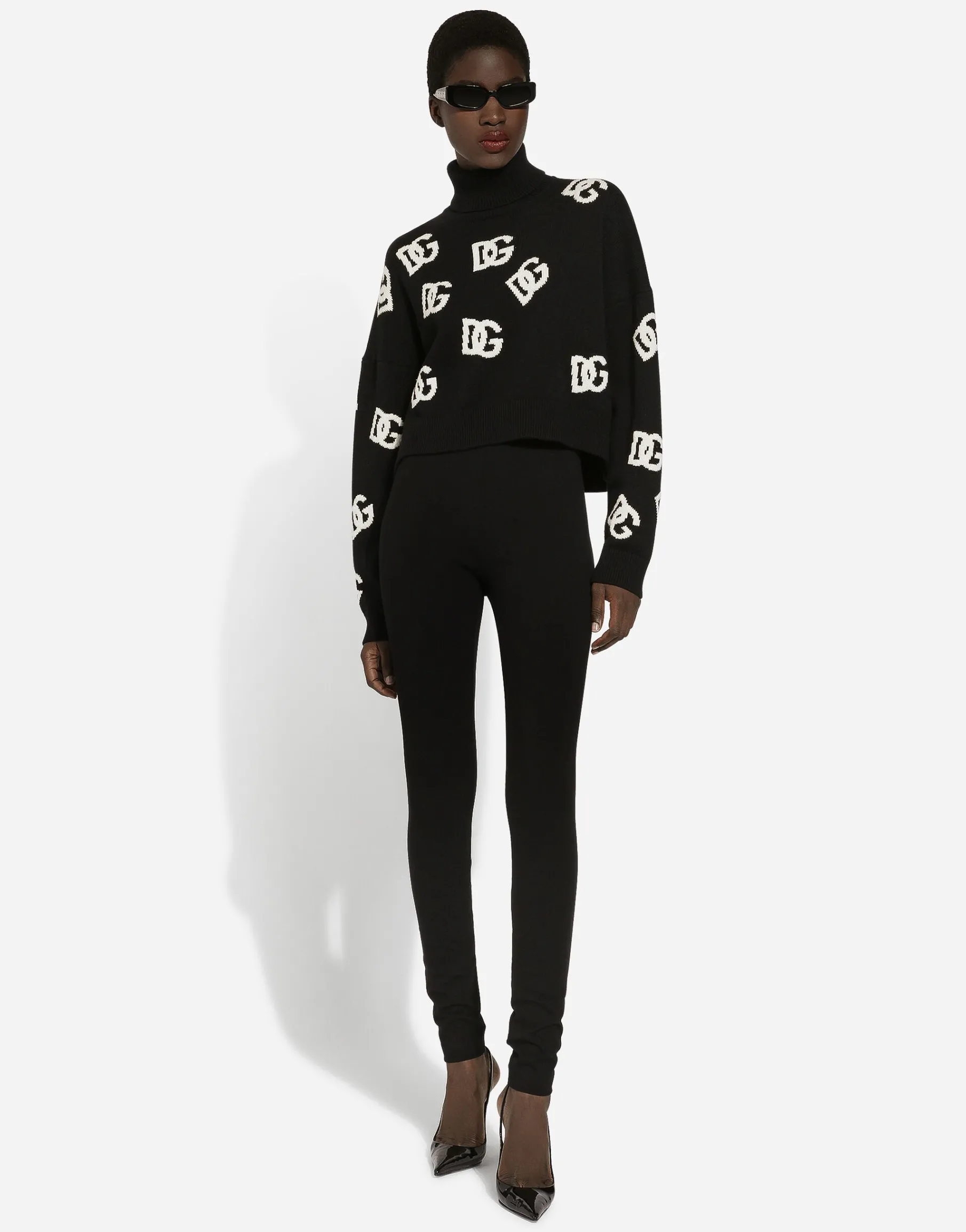 Cropped wool sweater with DG logo inlay