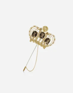Crown brooch with quartzes and diamonds