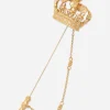 Crown stick pin brooch in yellow and white gold with curly gold thread embellishments and sphere