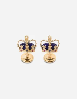 Crown yellow gold cufflinks with lapis lazzuli