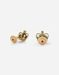 Crown yellow gold cufflinks with green jades