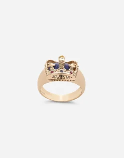 Crown yellow gold ring with lapislazzuli on the inside