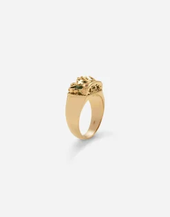 Crown yellow gold ring with green jade on the inside