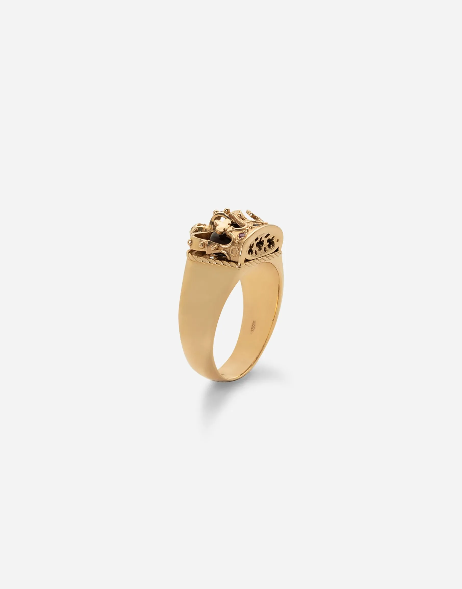 Crown yellow gold ring with iron eye on the inside