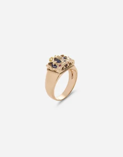 Crown yellow gold ring with lapislazzuli on the inside