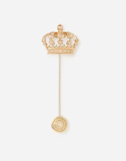 Crown yellow gold stick pin brooch