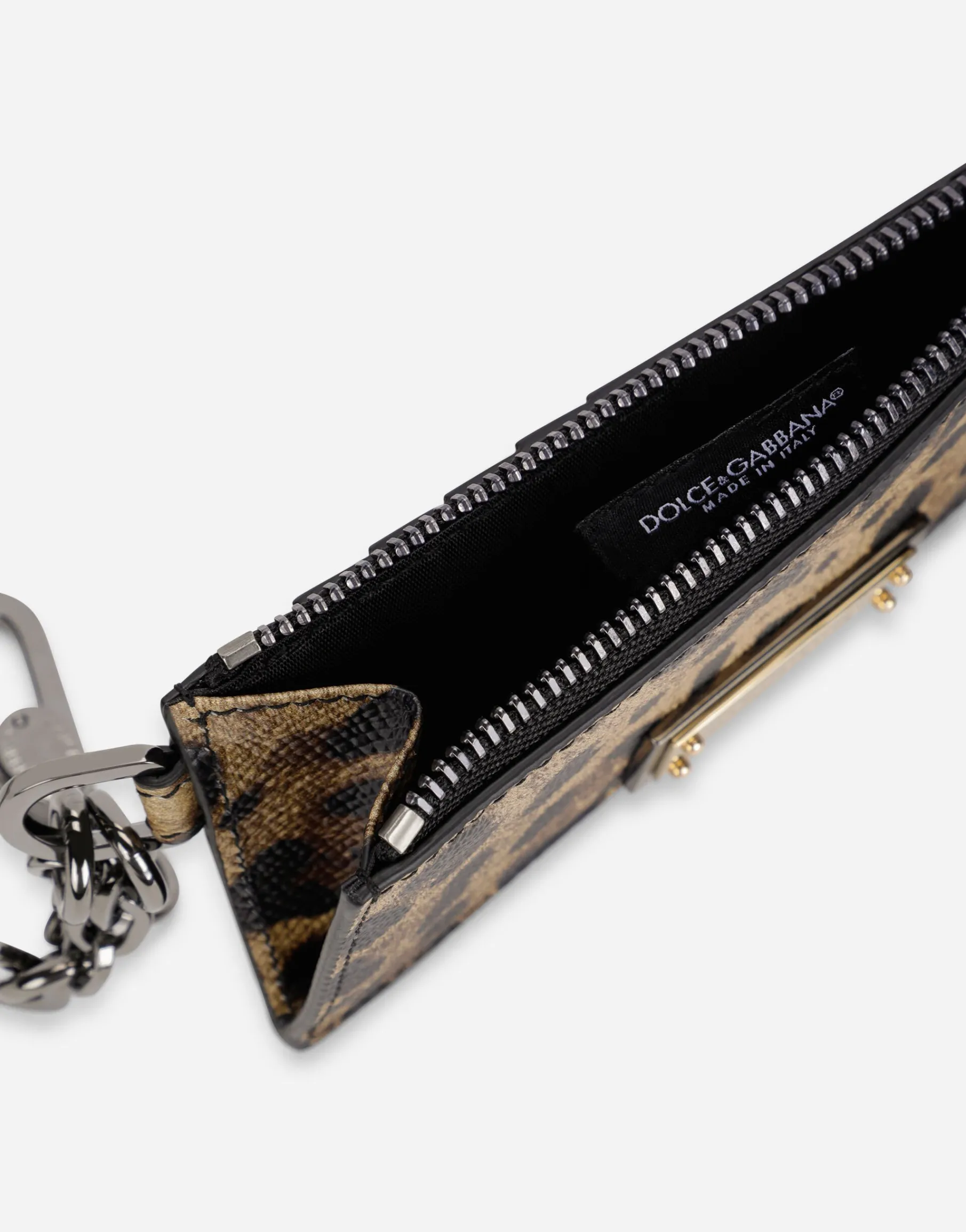 Dauphine calfskin card holder with leopard print