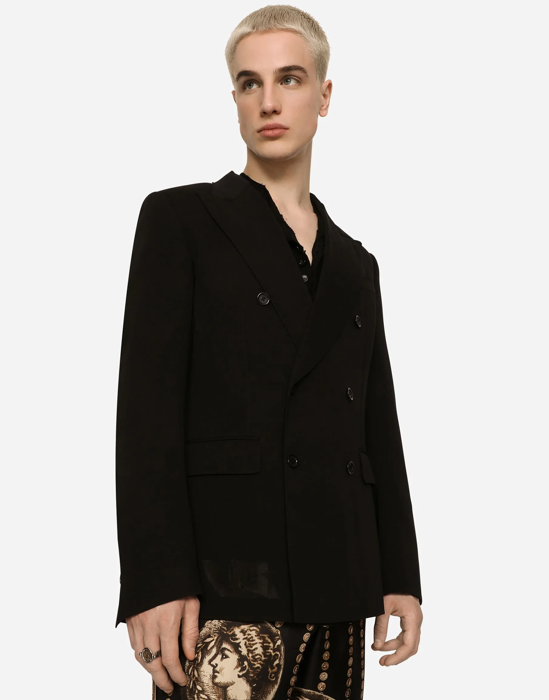 Deconstructed wool gauze double-breasted jacket