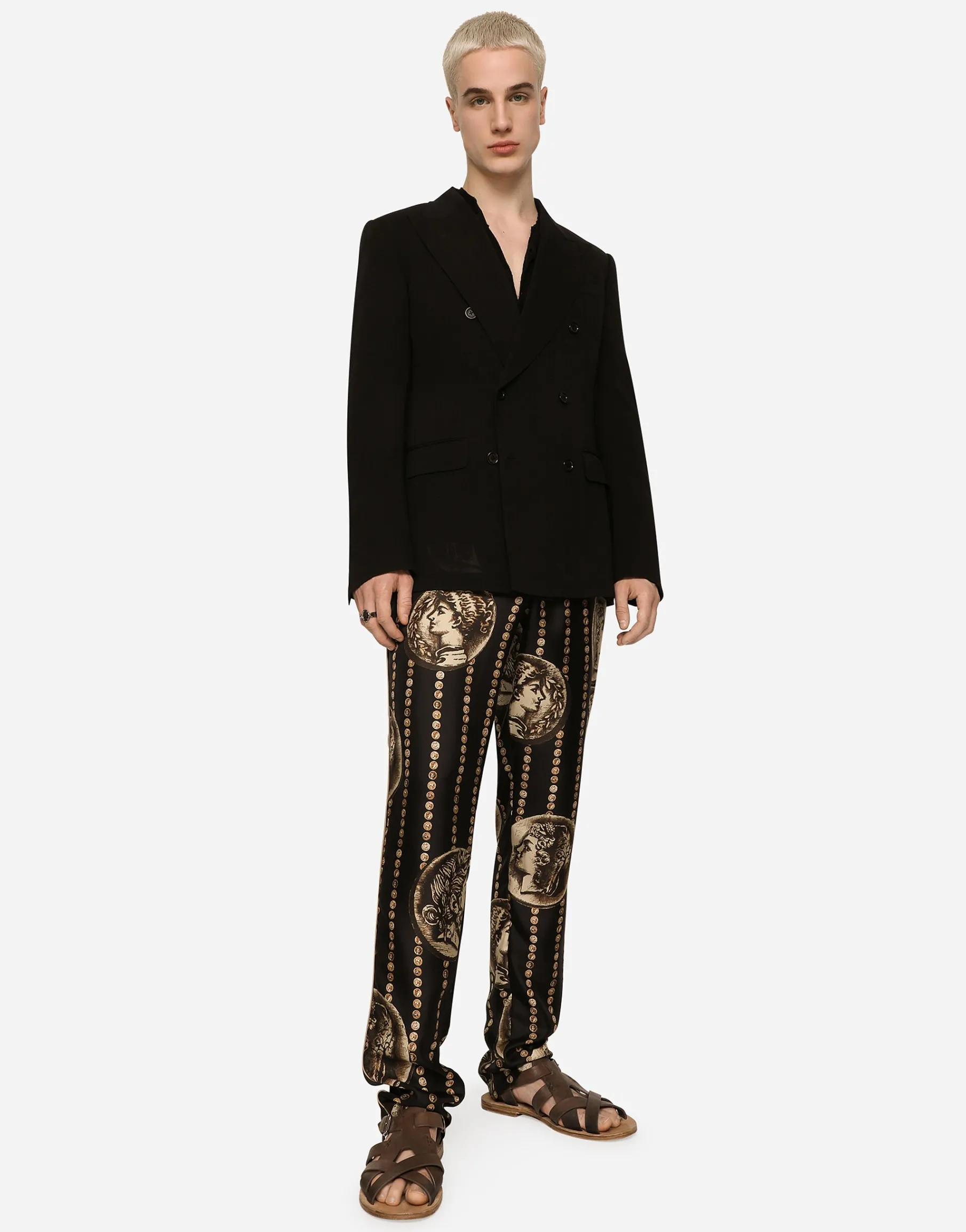 Deconstructed wool gauze double-breasted jacket