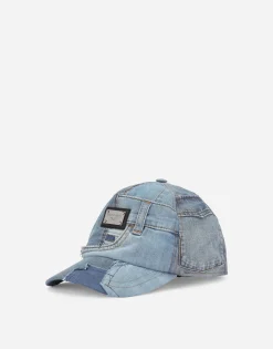 Denim baseball cap with logo tag