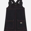 Denim dress with branded tag