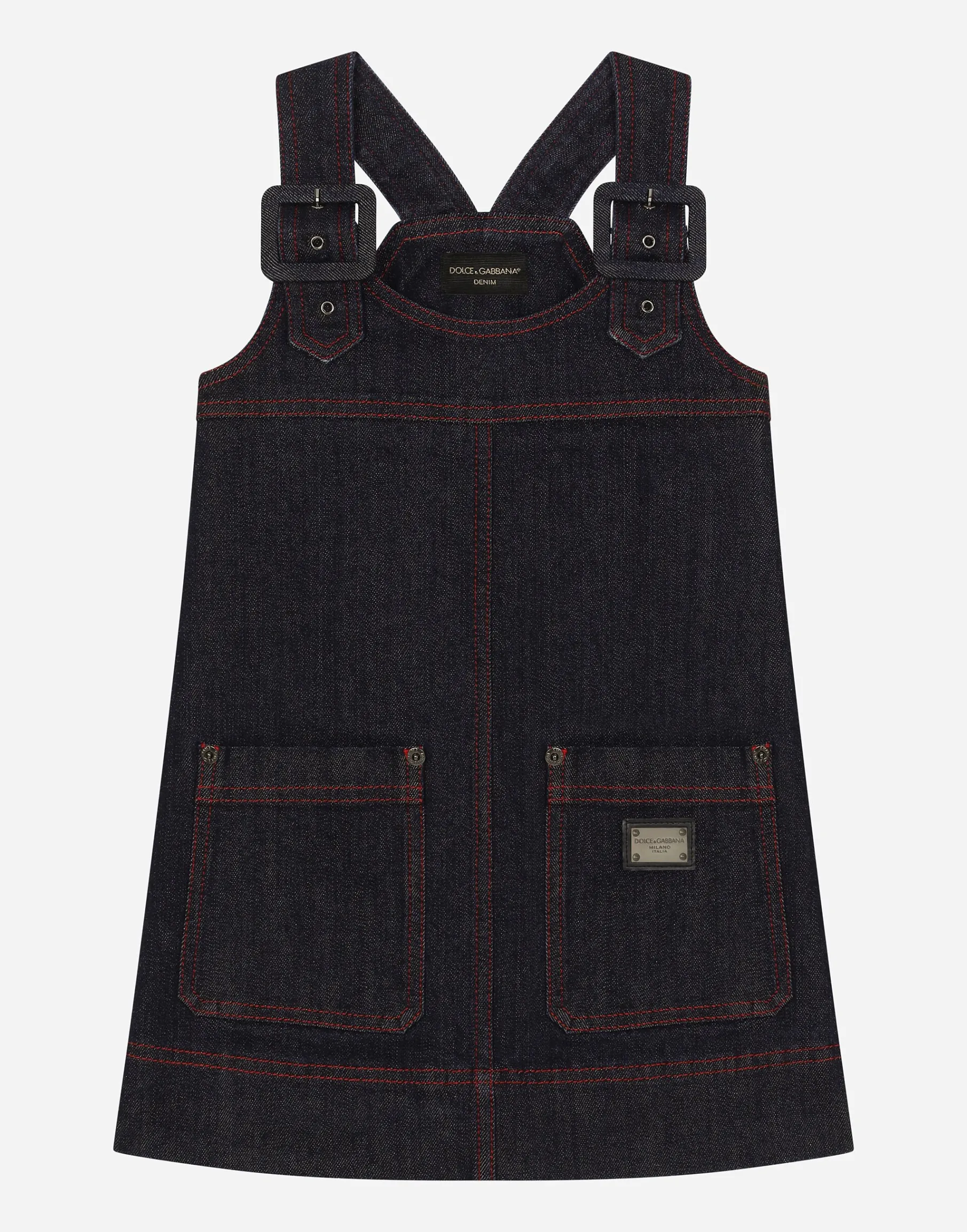 Denim dress with branded tag