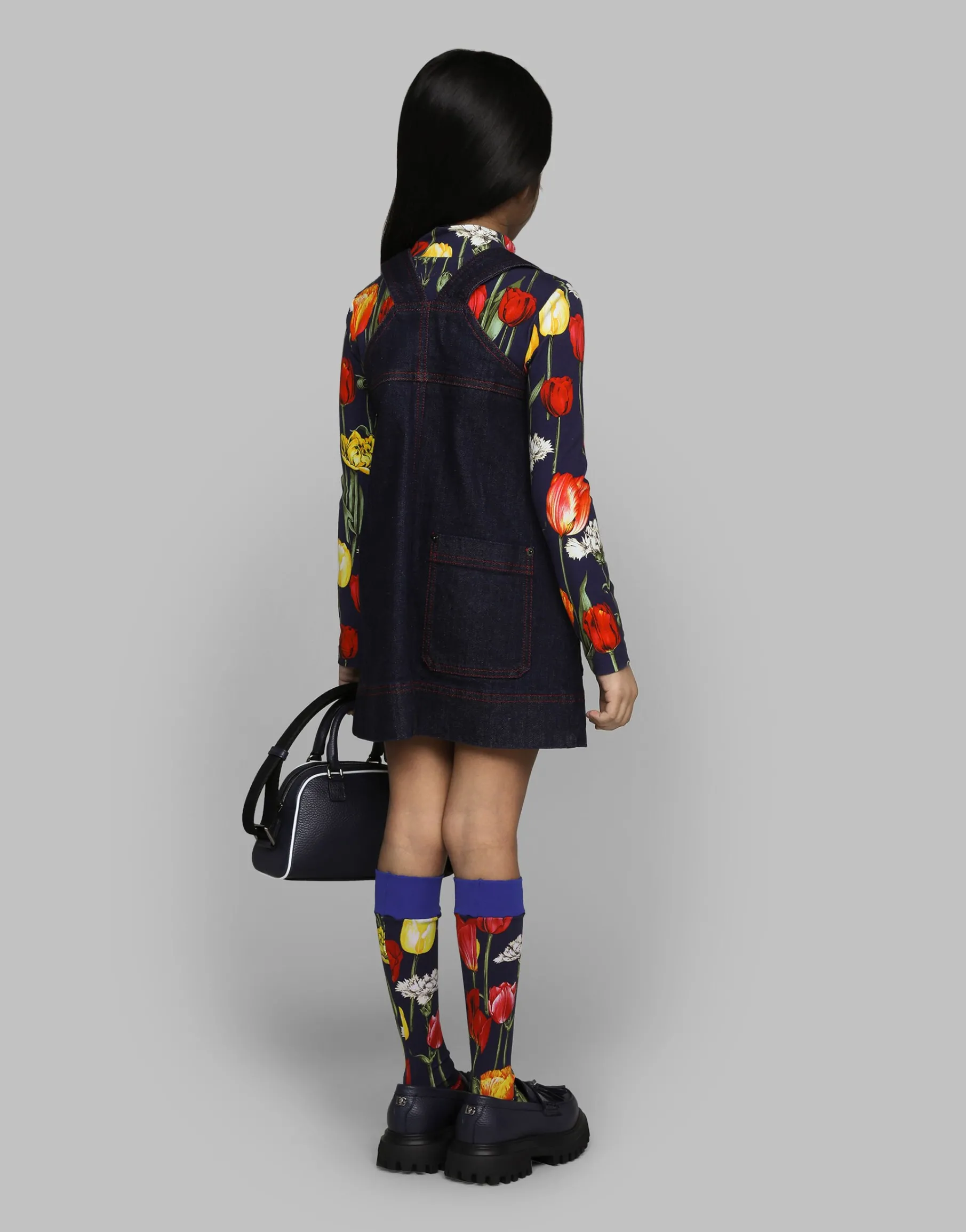 Denim dress with branded tag