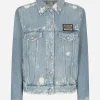 Denim jacket with branded plate
