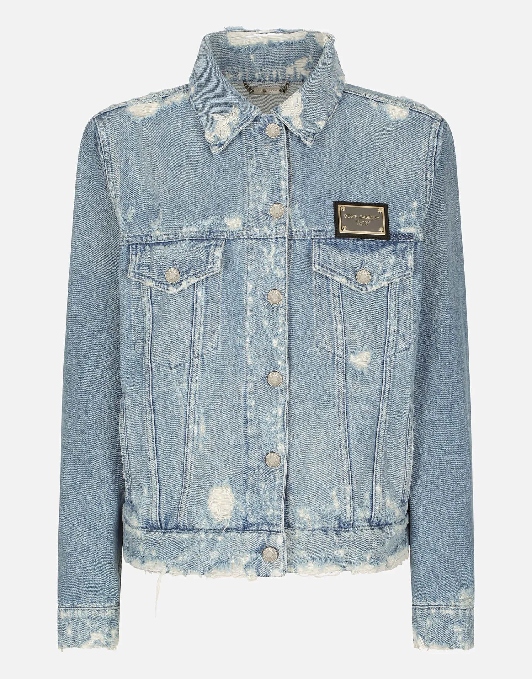 Denim jacket with branded plate