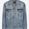 Denim jacket with branded plate