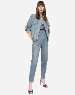 Denim jacket with branded plate