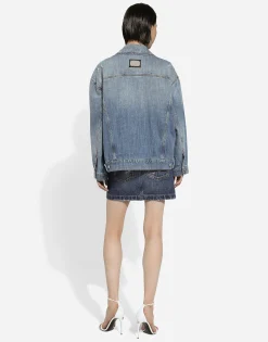 Denim jacket with branded plate