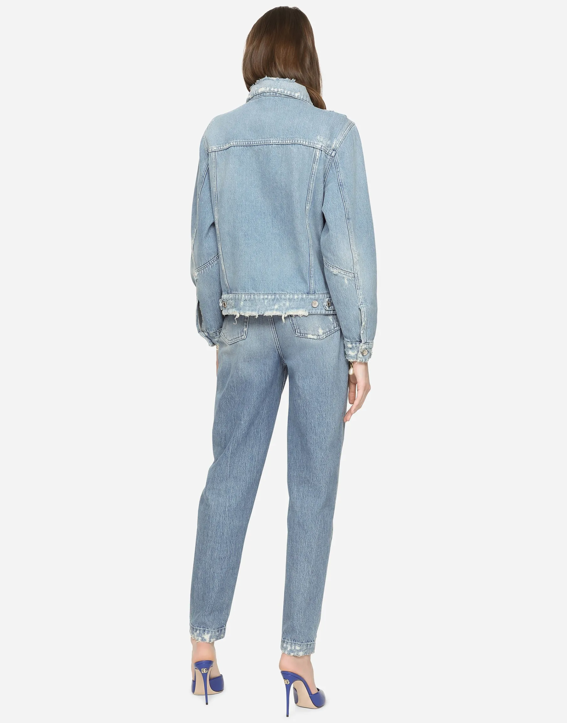 Denim jacket with branded plate
