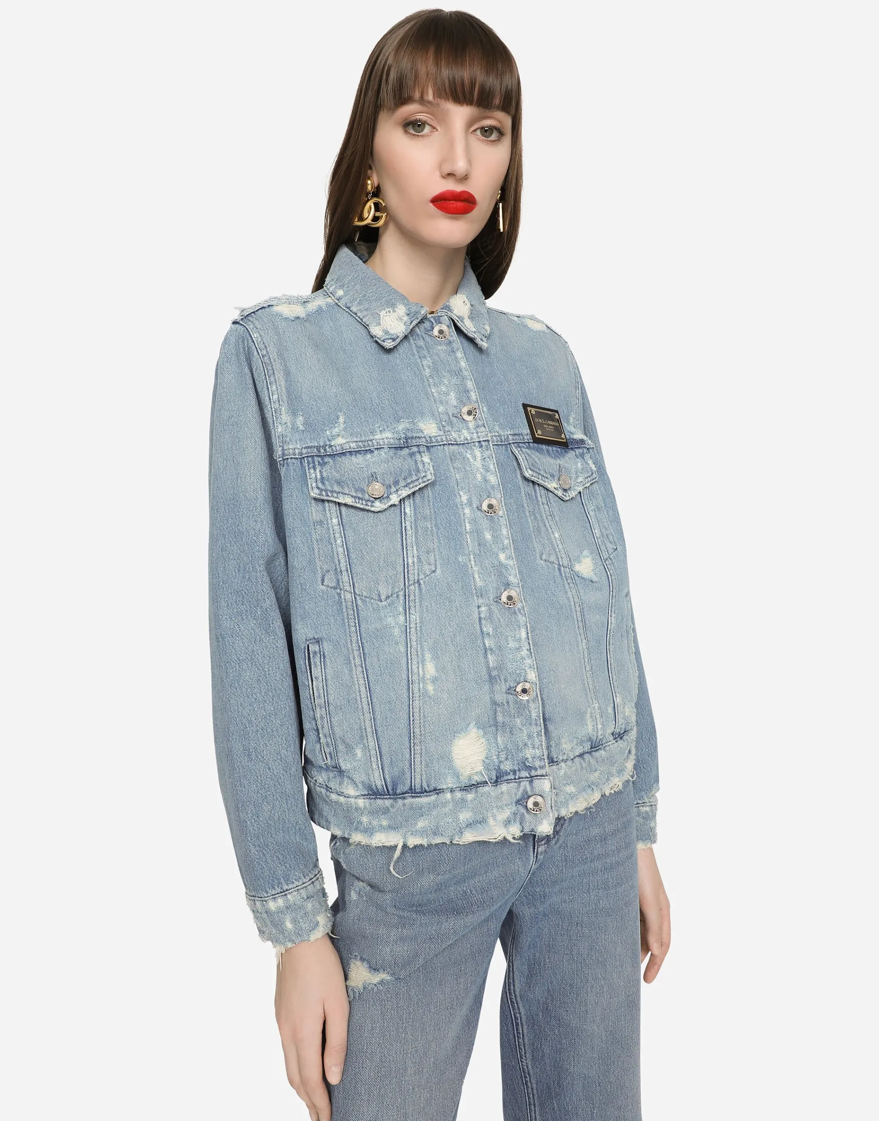 Denim jacket with branded plate