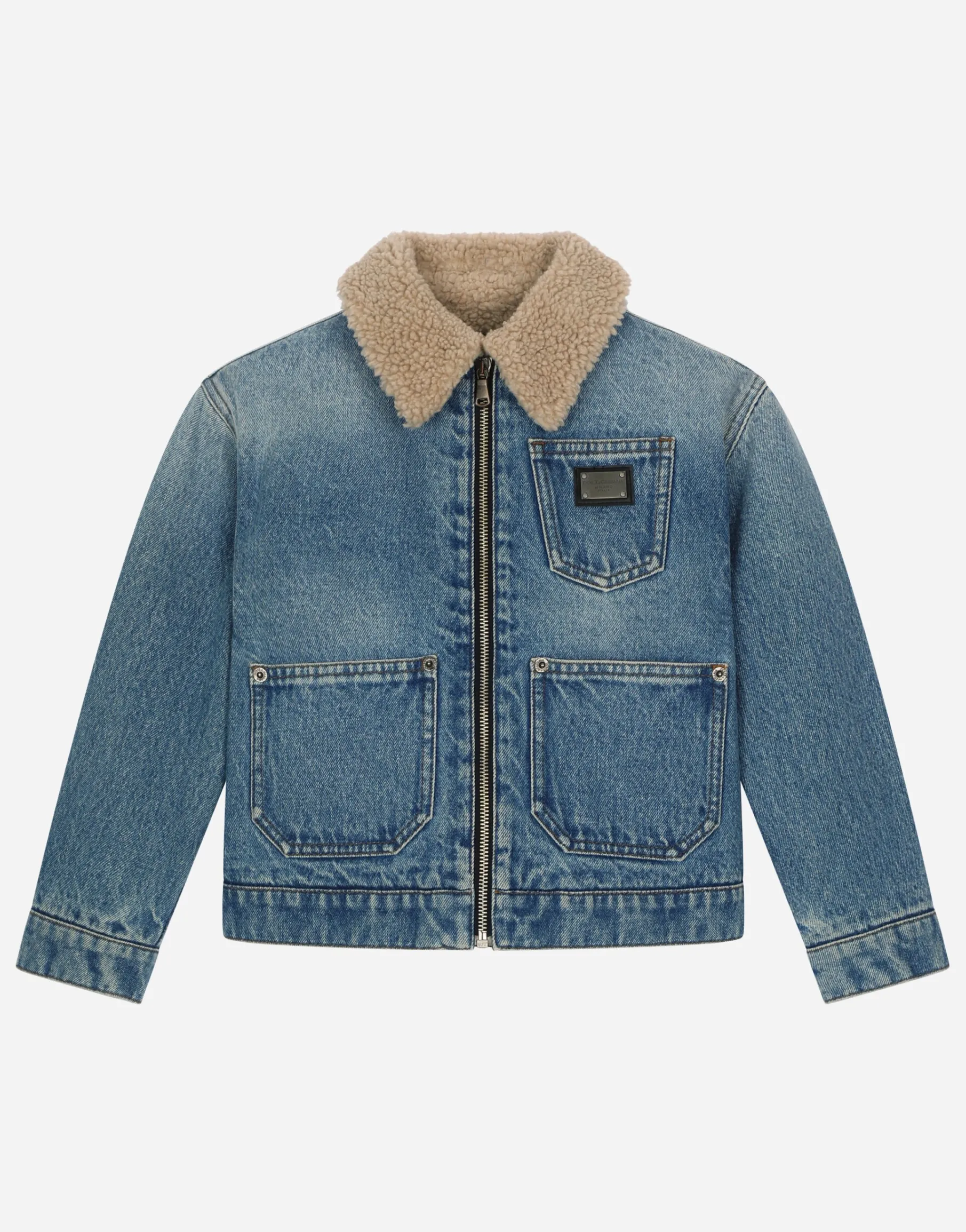 Denim jacket with faux fur lining