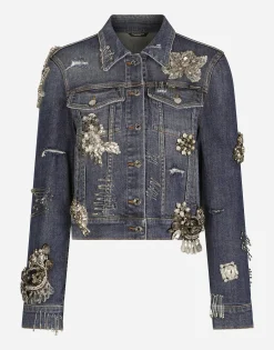 Denim jacket with rhinestone details