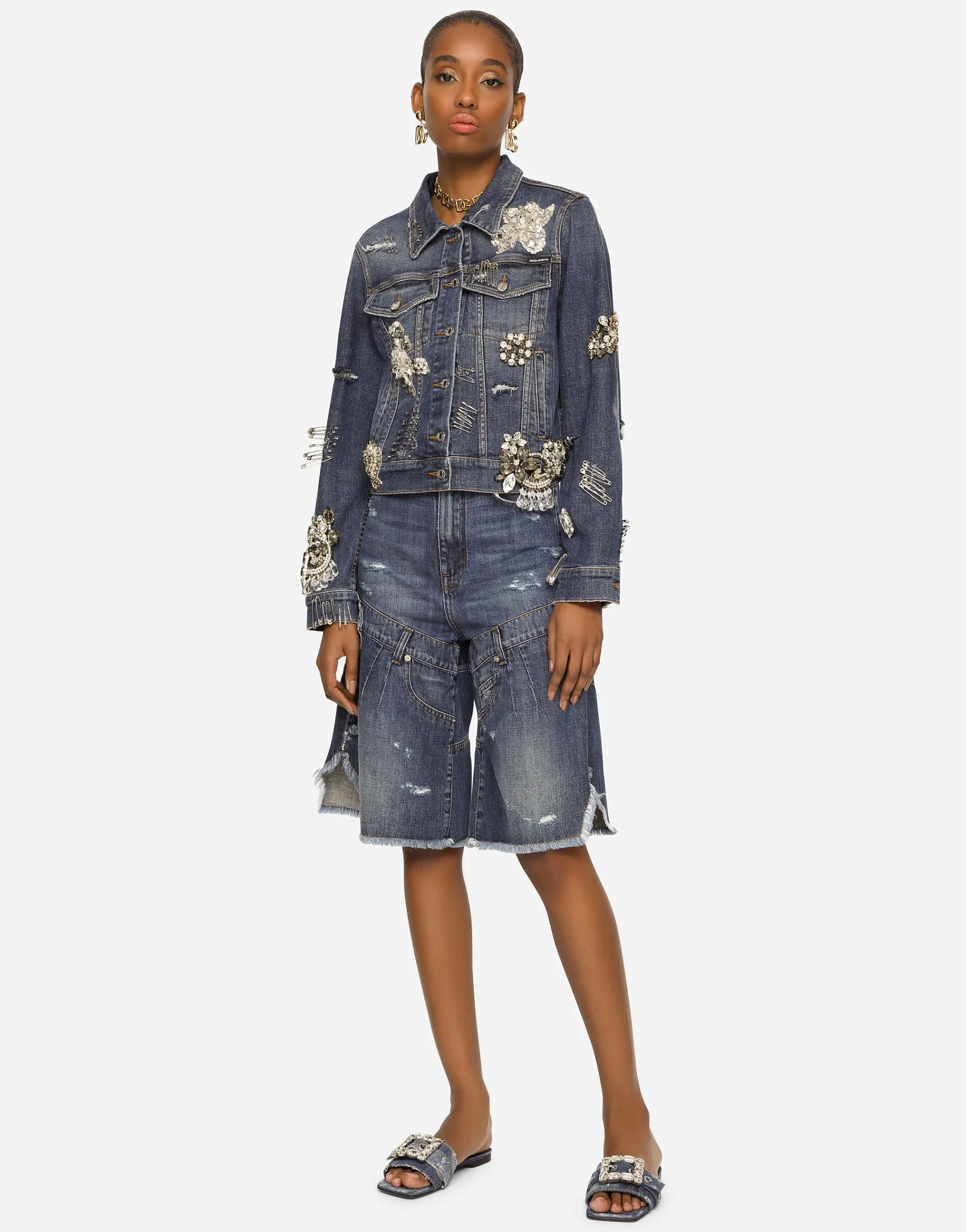 Denim jacket with rhinestone details
